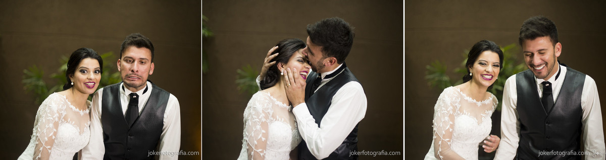 casal divertido fotografia de casamento com caretas