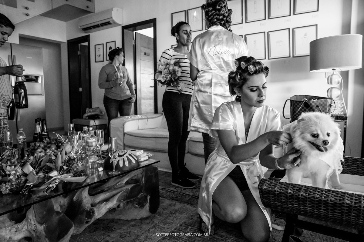 arrumando a cachorrinha da noiva, sotter fotografia, casamento