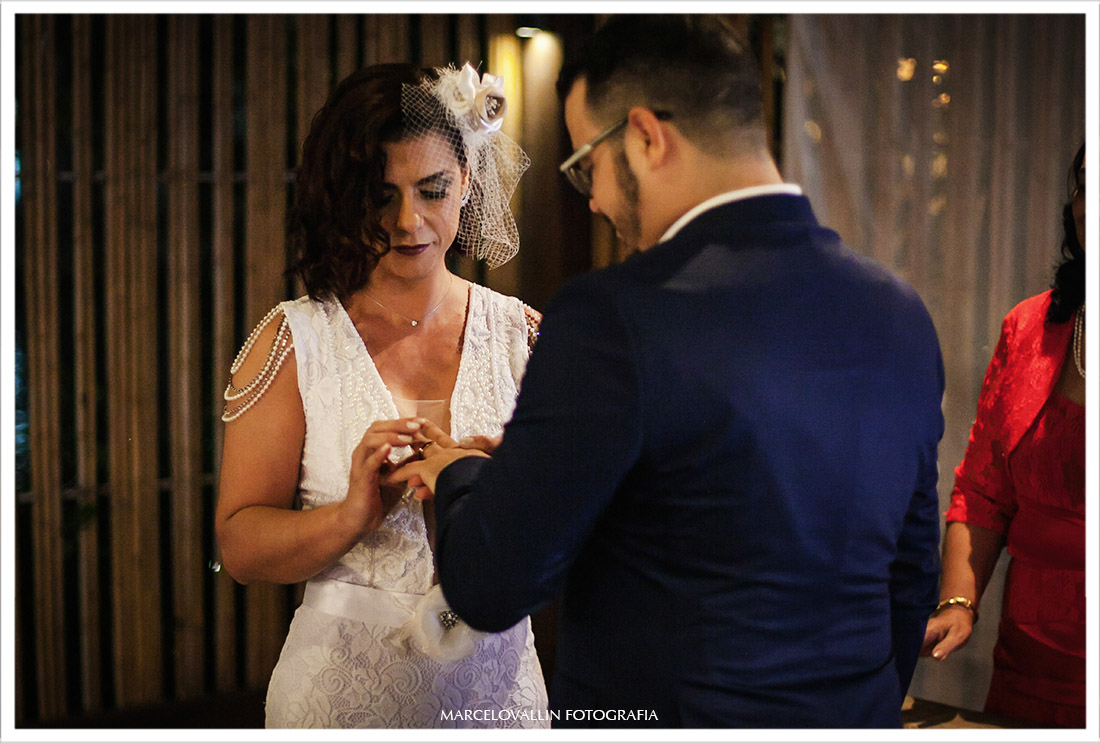 Foto da Noiva colocando aliança no noivo