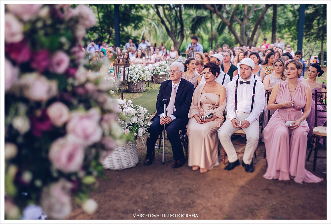Foto dos convidados de casamento no campo