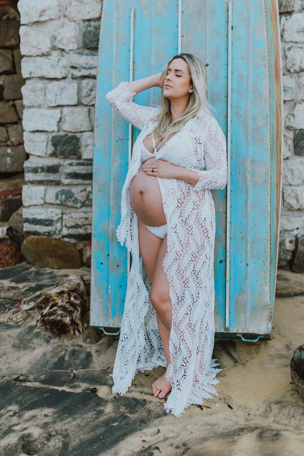 Gestante pregnant ensaio saudável book fotos vitória vila velha roupa leveza bebê gestação neném pôr sol Golden hour pousada farol morro moreno loira