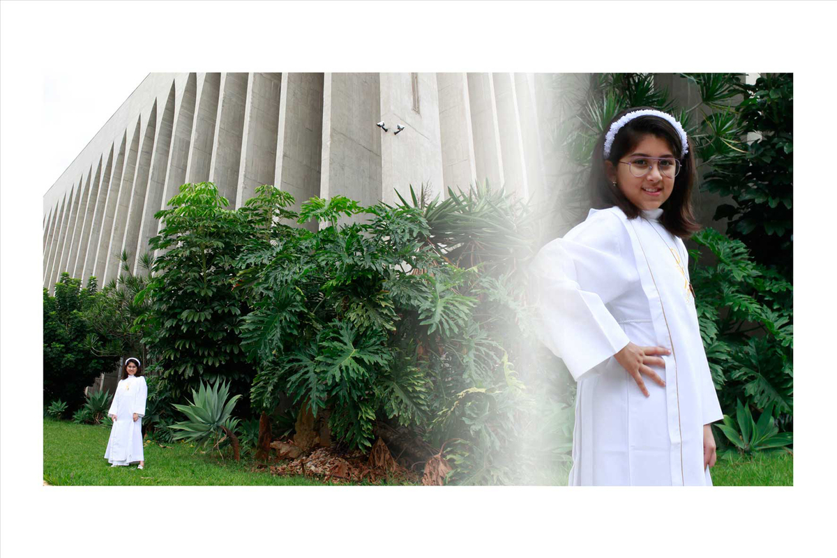 com uma pose em frente a igreja dom bosco em brasilia a modelo esbanja alegria e tudo fotografo pelo nico