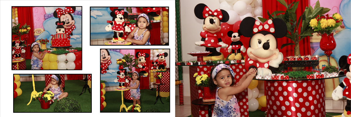 A júlia pode se divertir muito, fez várias poses. Tinha a minie, o mickey, muito balão e um colorido maravilhoso. A cor predominante era o vermelho.