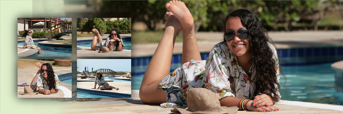 Deitada na beira da piscina com este lindo fundo fotografico nao tinha como ficar feio esta foto. a modelo ajuda muito e poder usar a visao do nico fotografo para registrar este momento fui unico. as cores realcam a beleza dela. marcelle esta linda, super