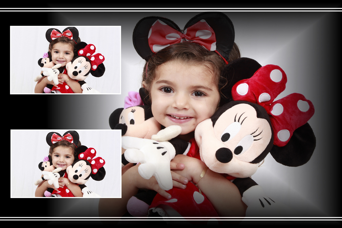 mickey e minie fizeram parte do cenario que a modelo mirim utilizou no estudio fotografico do nico, simplesmente e um charme essa gatinha.