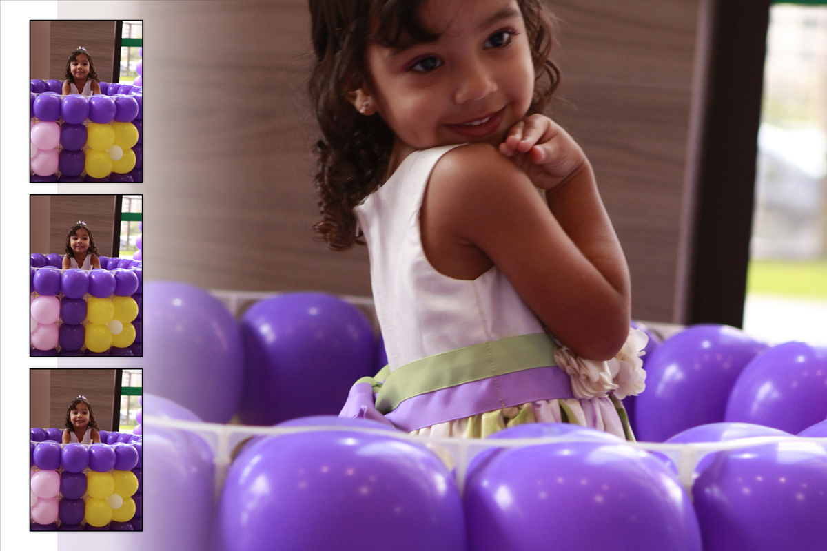 baloes roxox e lilas para decorar a festa da princesa que foi registrada pelo fotografo nico que possui um estudio fotografico na area octogonal sul