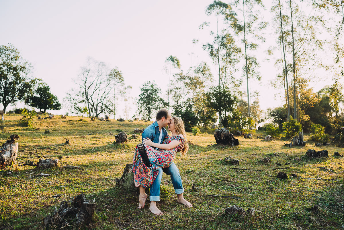 Happy couple shows affection and sincere love to one another during photo session