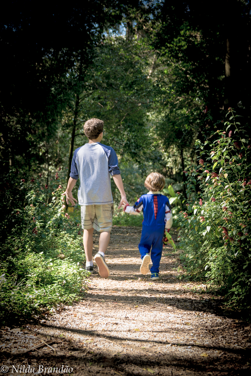 Coisa mais linda dois irmãos caminhando de mãos dadas no parque