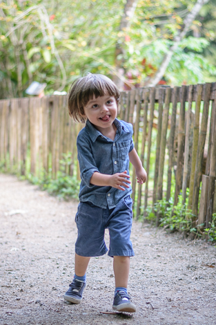 Menino corre proximo ao lindo cercadinho do Parque Burle Marx