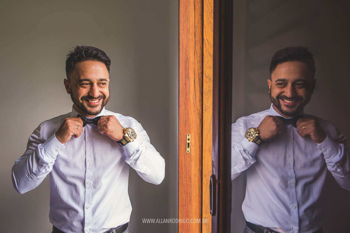 Noivo feliz no making of