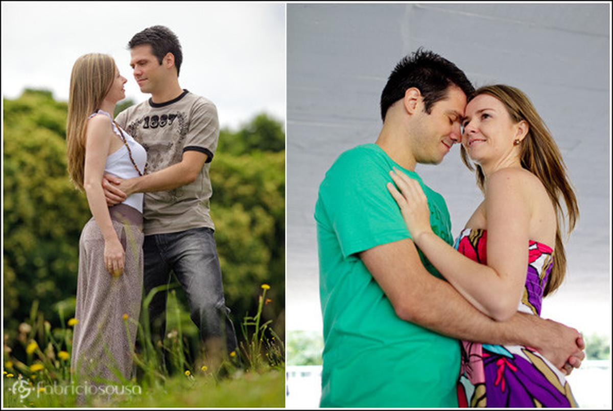 Montagem de duas fotos do casal de namorados se abraçando