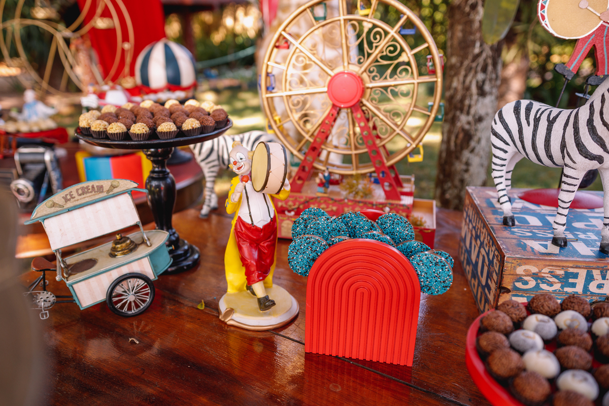 festa tema circo decoração linda com fantasia e mágico
