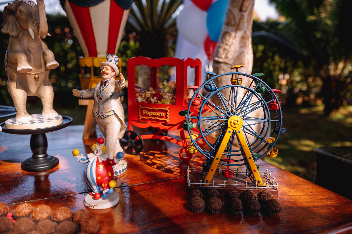 festa tema circo decoração linda com fantasia e mágico