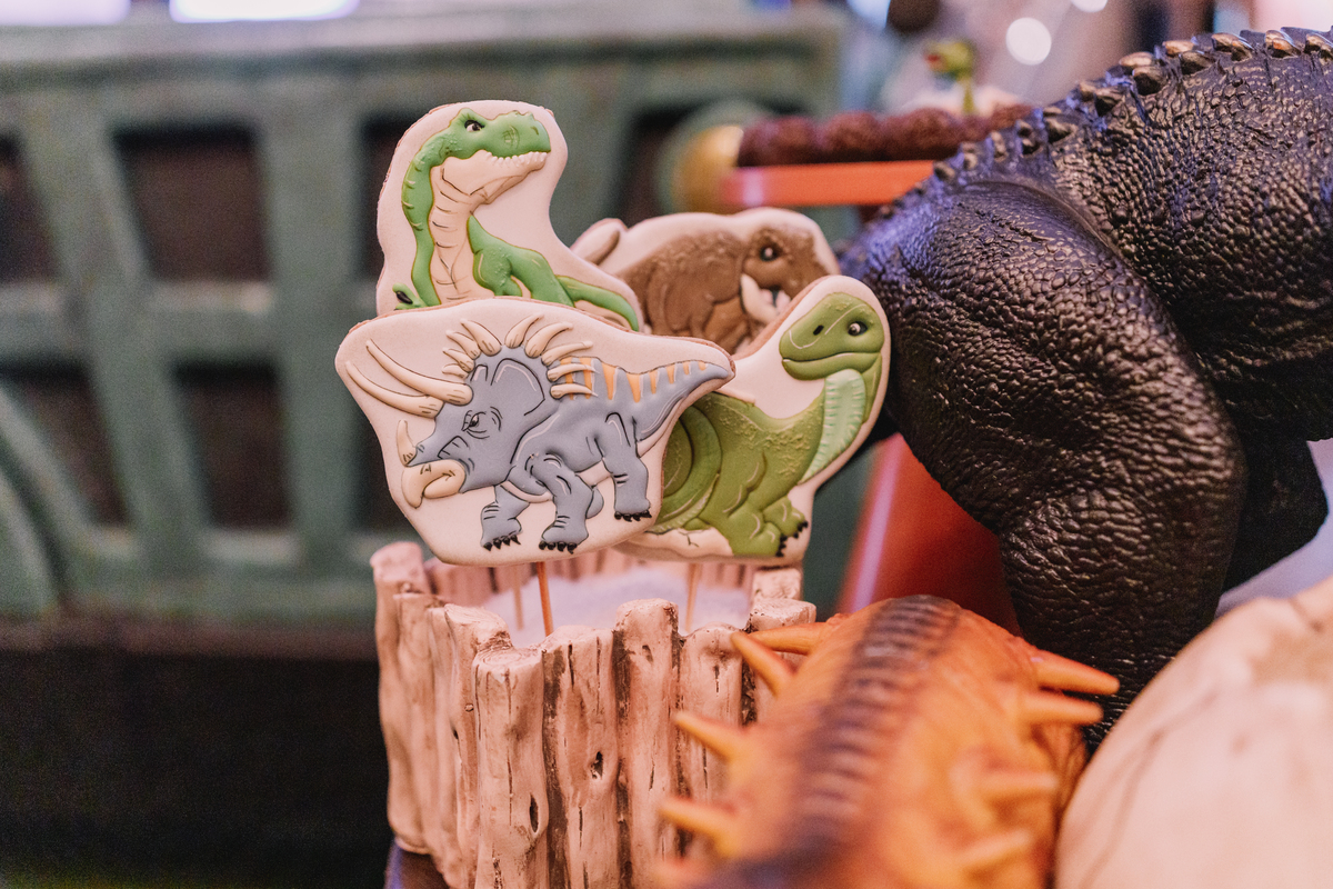 aniversario espaço carambola tema dinossauros pipoca doce decoração