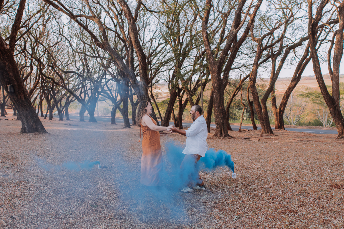 ensaio chá revelação de bebê externo intimo com fumaça