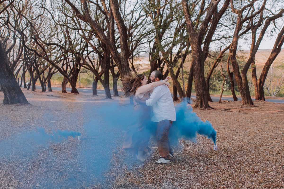 ensaio chá revelação de bebê externo intimo com fumaça