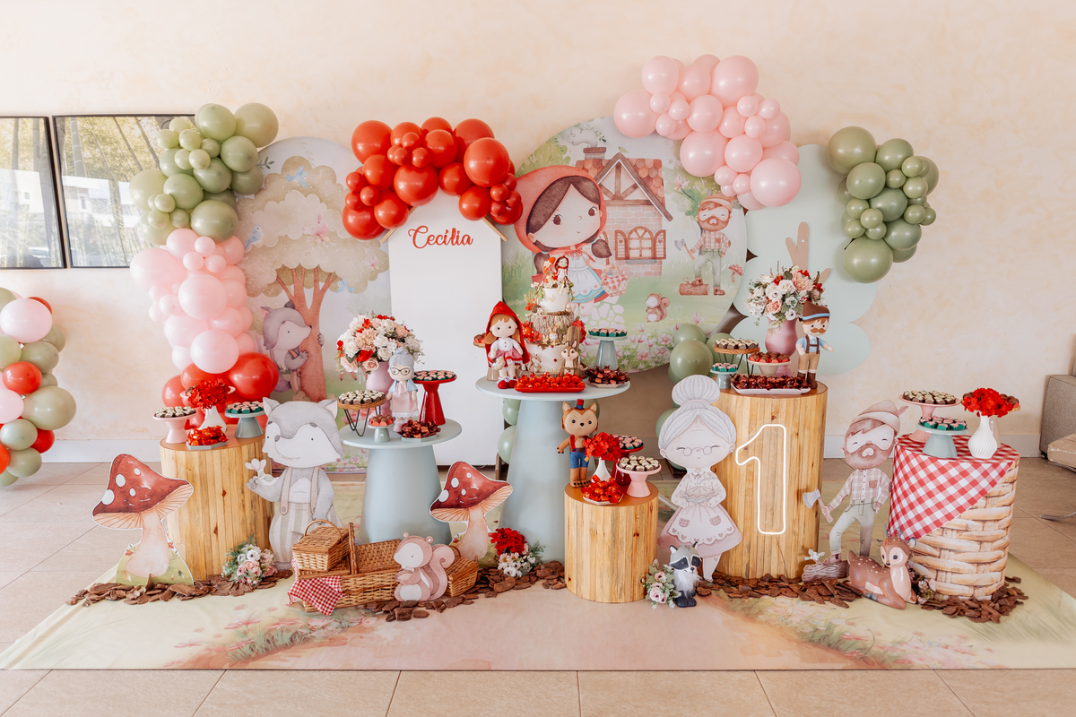 decoração festa de 1 aninho tema chapeuzinho vermelho menina