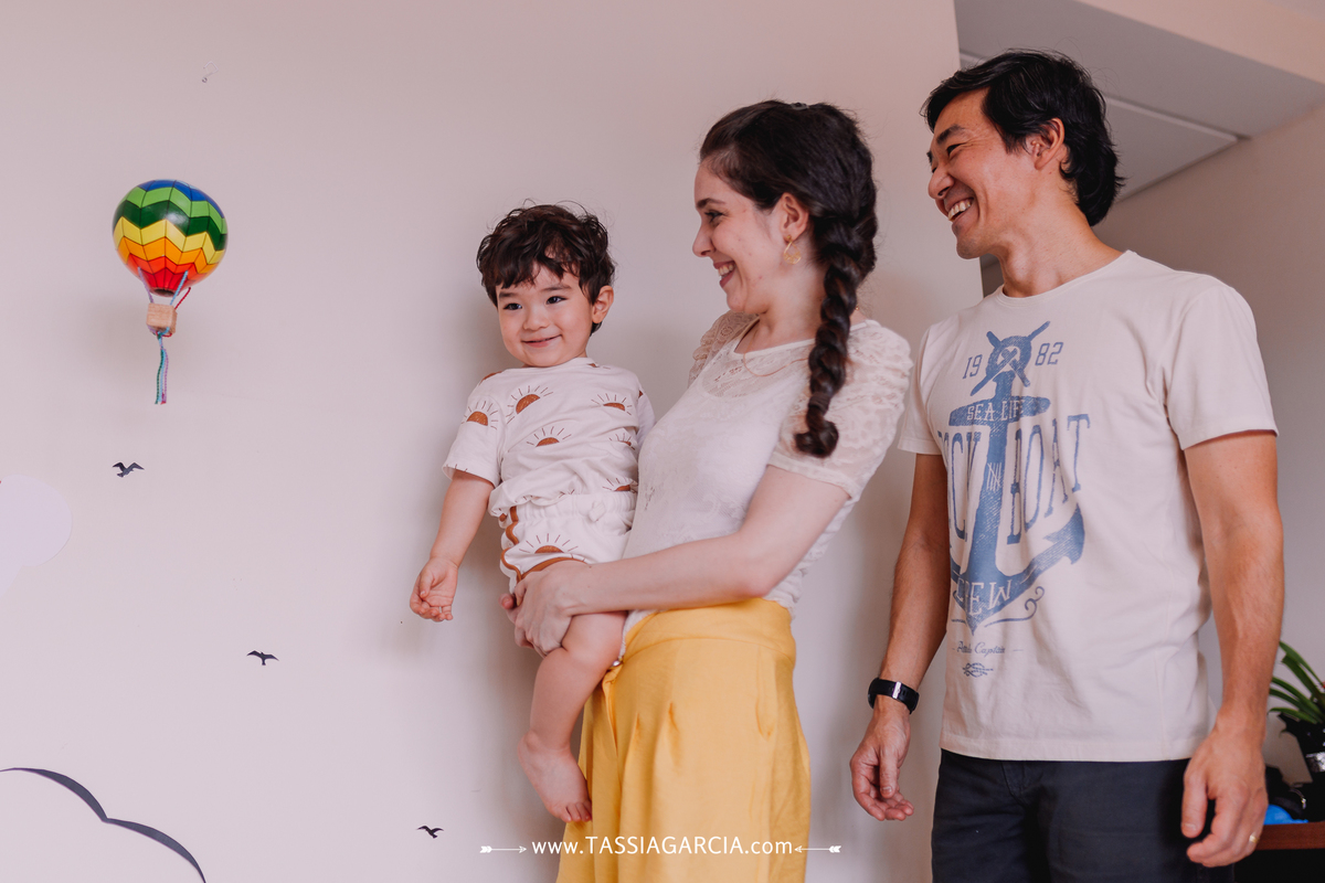 festa em casa com o tema céu, decoração feita pela mãe