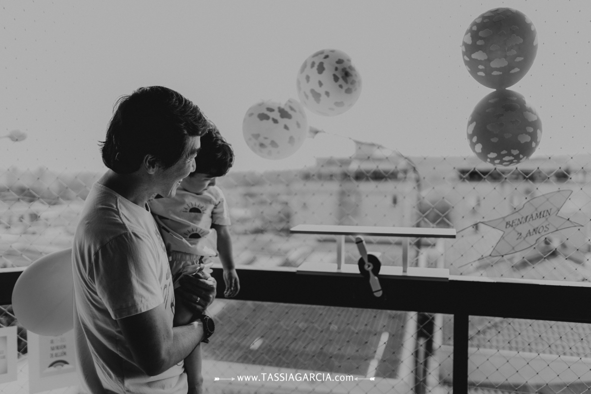 festa em casa com o tema céu, decoração feita pela mãe