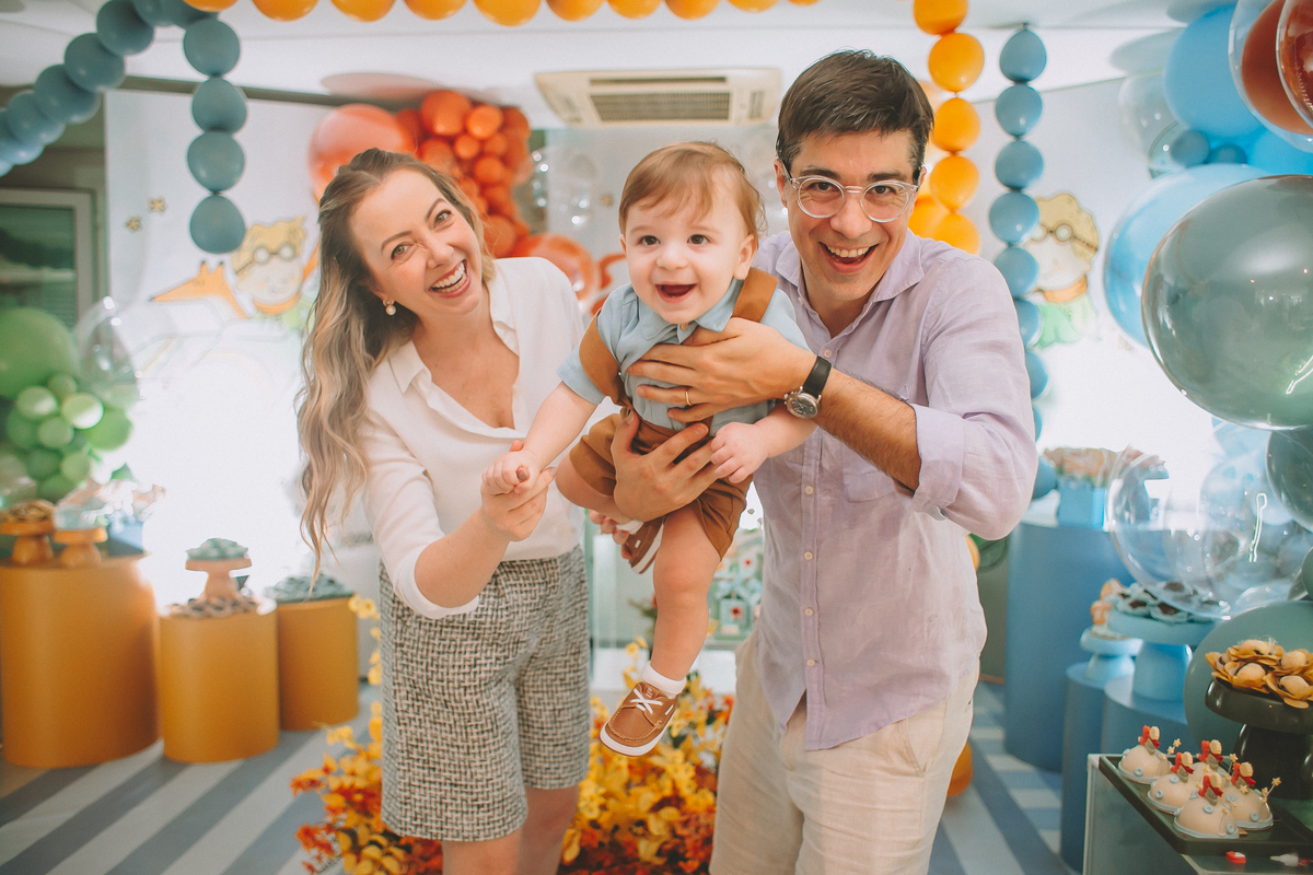 Ensaio fotográfico com os pais na festa do Otávio de 1 ano com o tema O Pequeno Príncipe