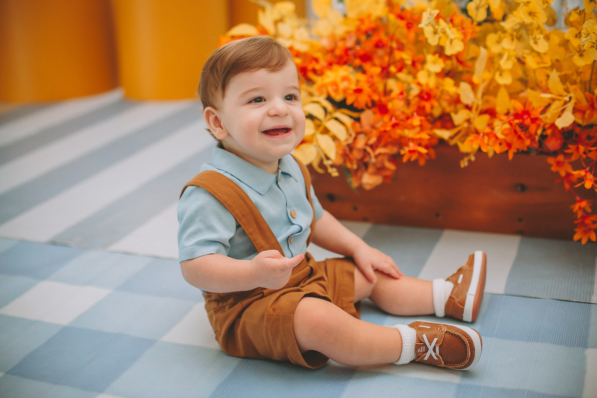 Otávio comemorando seu aniversário de 1 ano com tema Pequeno Príncipe em Florianópolis.