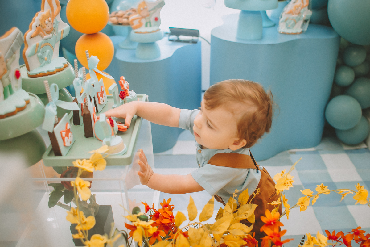 Otávio comemorando seu aniversário de 1 ano com tema Pequeno Príncipe em Florianópolis.