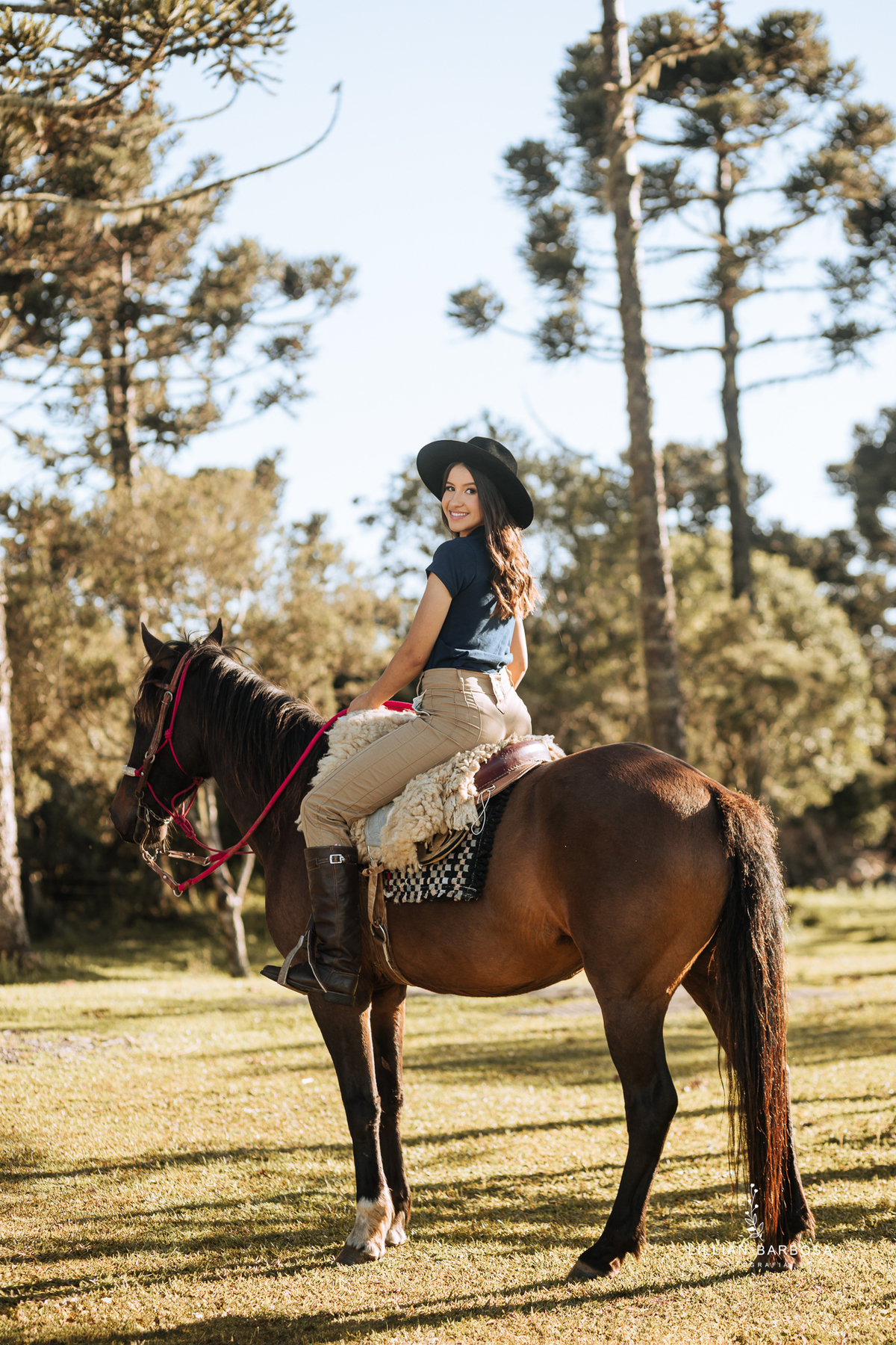 ensaio-de-quinze-anos-Serra-do-rio-do-rastro-vestido azu-e-cavalo-na-estrada--fotografa-de-lauro-muller-santa-catarina