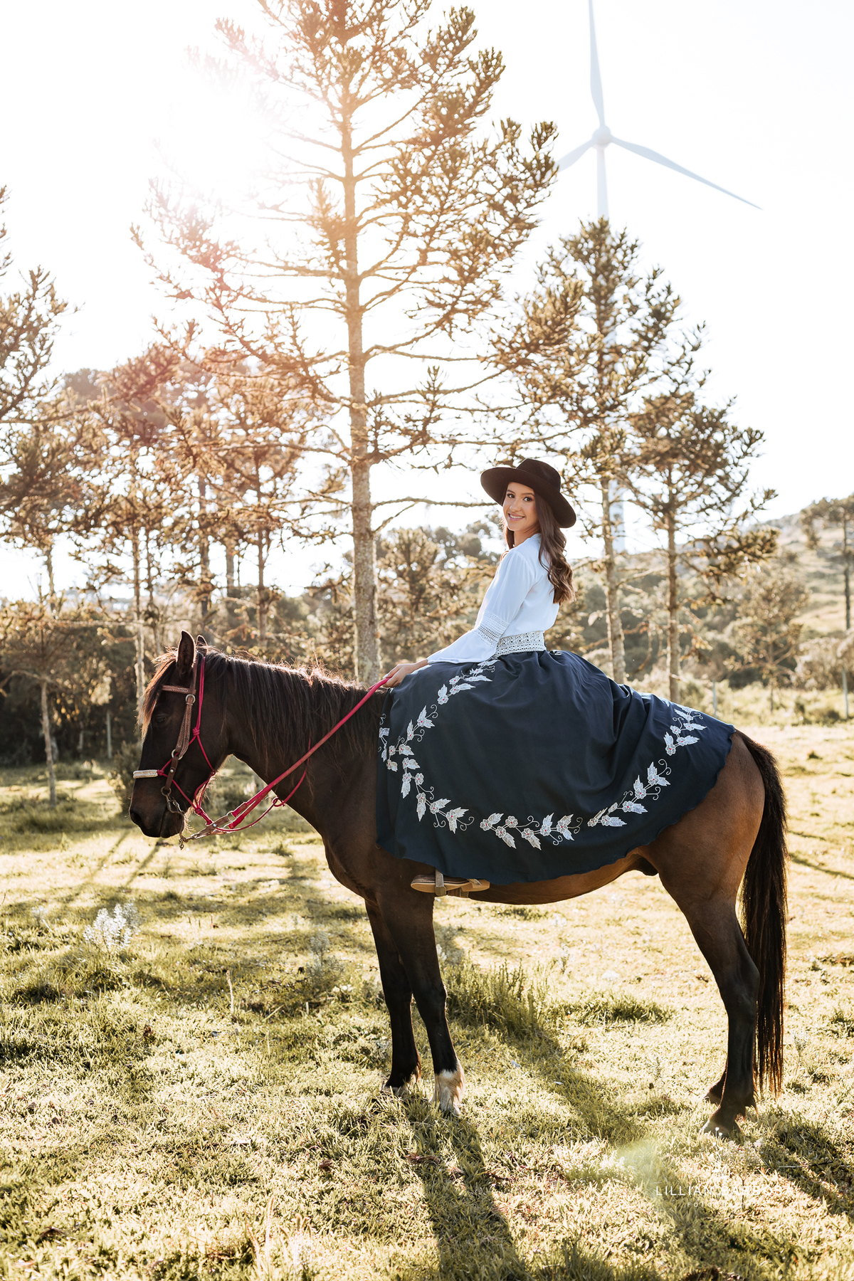 ensaio-de-quinze-anos-Serra-do-rio-do-rastro-vestido azu-e-cavalo-na-estrada--fotografa-de-lauro-muller-santa-catarina