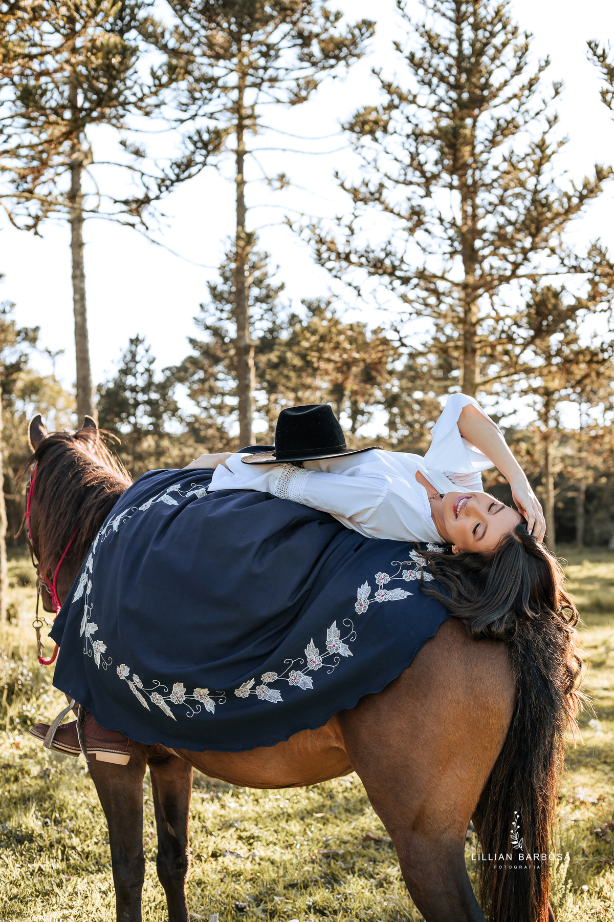 ensaio-de-quinze-anos-Serra-do-rio-do-rastro-vestido azu-e-cavalo-na-estrada--fotografa-de-lauro-muller-santa-catarina