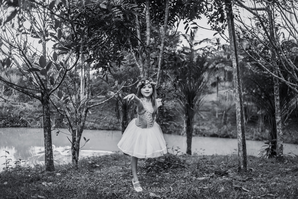Ensaio infantil externo no Fiorellino Cocal do sul, menina vestida de bailarina, com coroa de flor na cabeça, 7 anos, lillian barbosa fotografia, fotografa de lauro muller, santa catarina, serra do rio do rastro