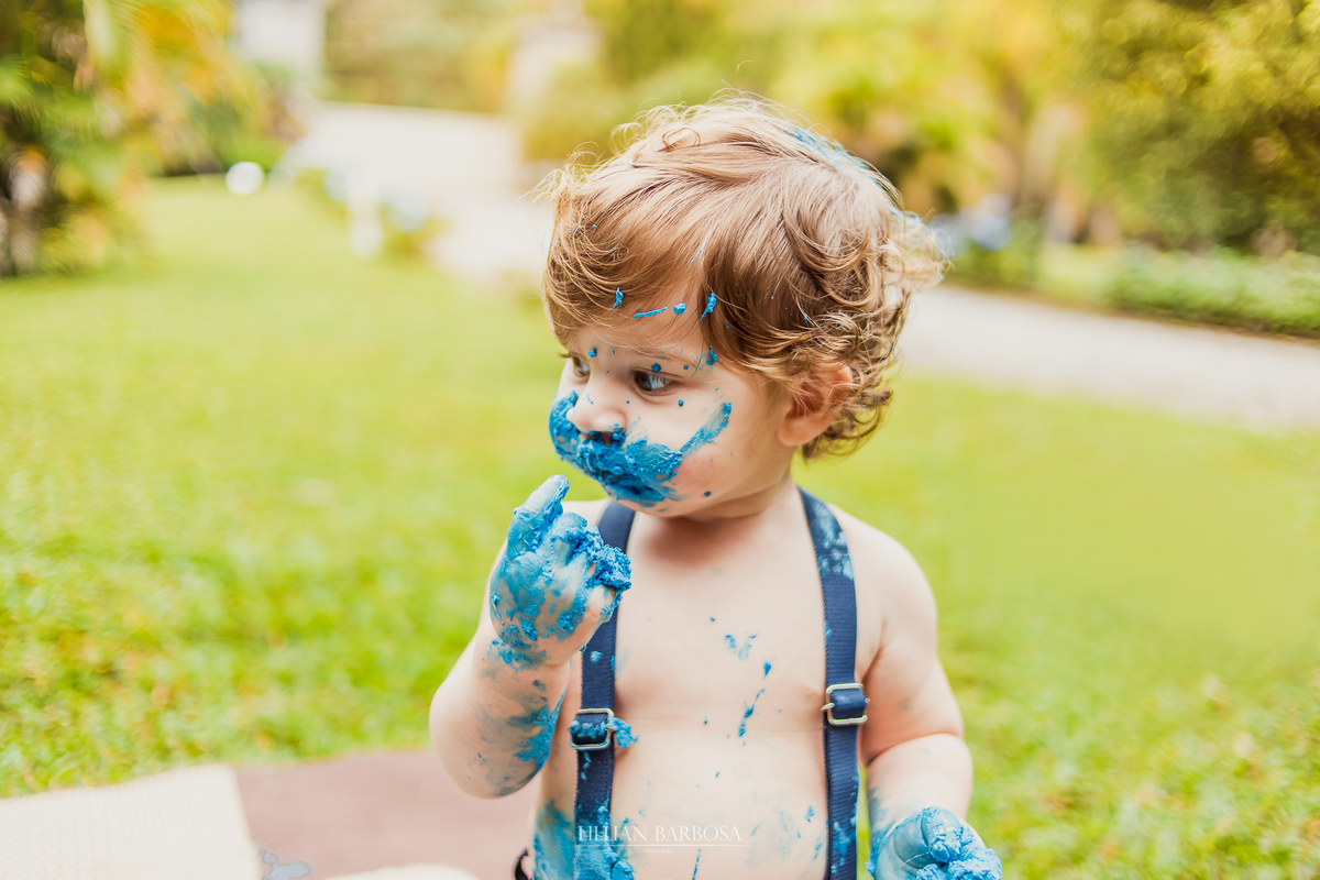 ensaio externo  infantil de menino de 1 ano em um jardim, jardim do castelo de lauro muller smash the cake