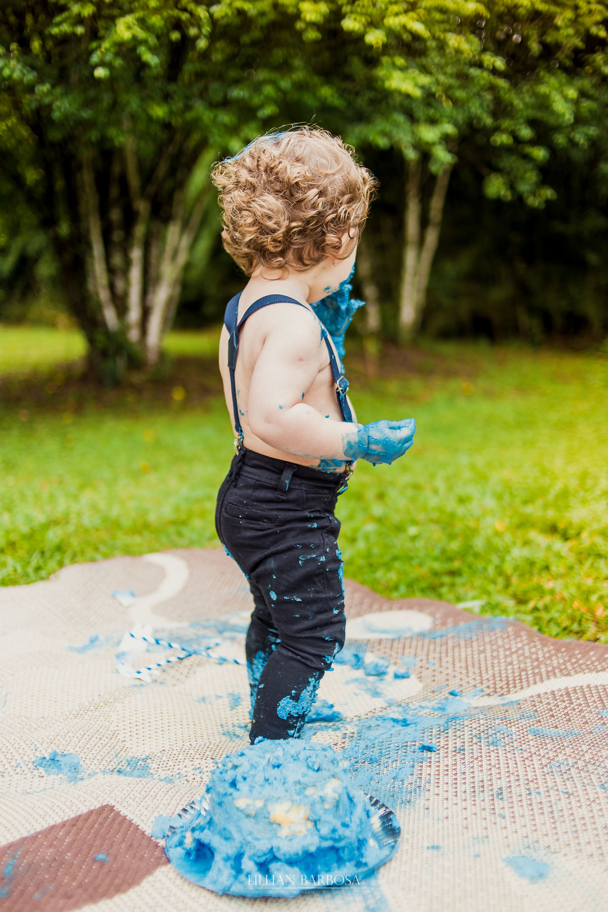 ensaio externo  infantil de menino de 1 ano em um jardim, jardim do castelo de lauro muller smash the cake
