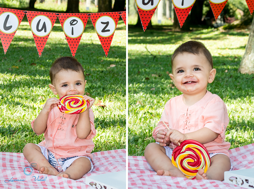 Ensaio Smash the cake Luiz, fotografia Luciana Vidal, em São Paulo. Jd. botânico, nessa seleção de imagem ele experimenta o doce pela primeira vez.