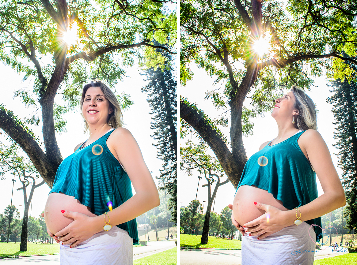 Ensaio gestante, Rebeca, gravidez, fotografia Luciana Vidal em São Paulo, como o brilho do sol é o brilho dos olhos quando se está gravida, radiante.