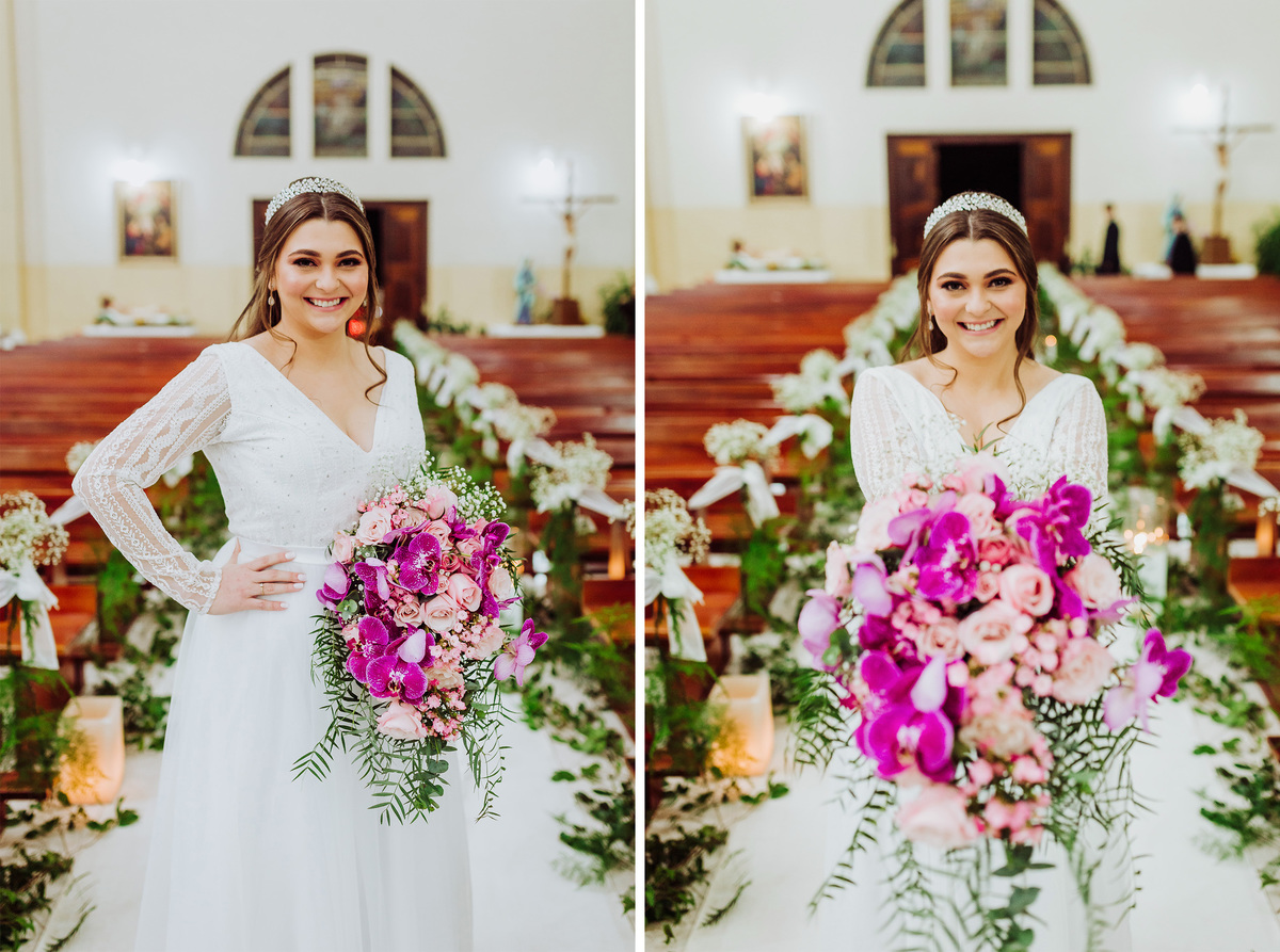 O buquê da noiva. Casamento Bianca Feller e Tiago Dauffenbach. Igreja Matriz Taió, SC. Fotografia de Eduardo Pasqualini, fotógrafo de casamento, família e ensaios em Rio do Sul, Santa Catarina.