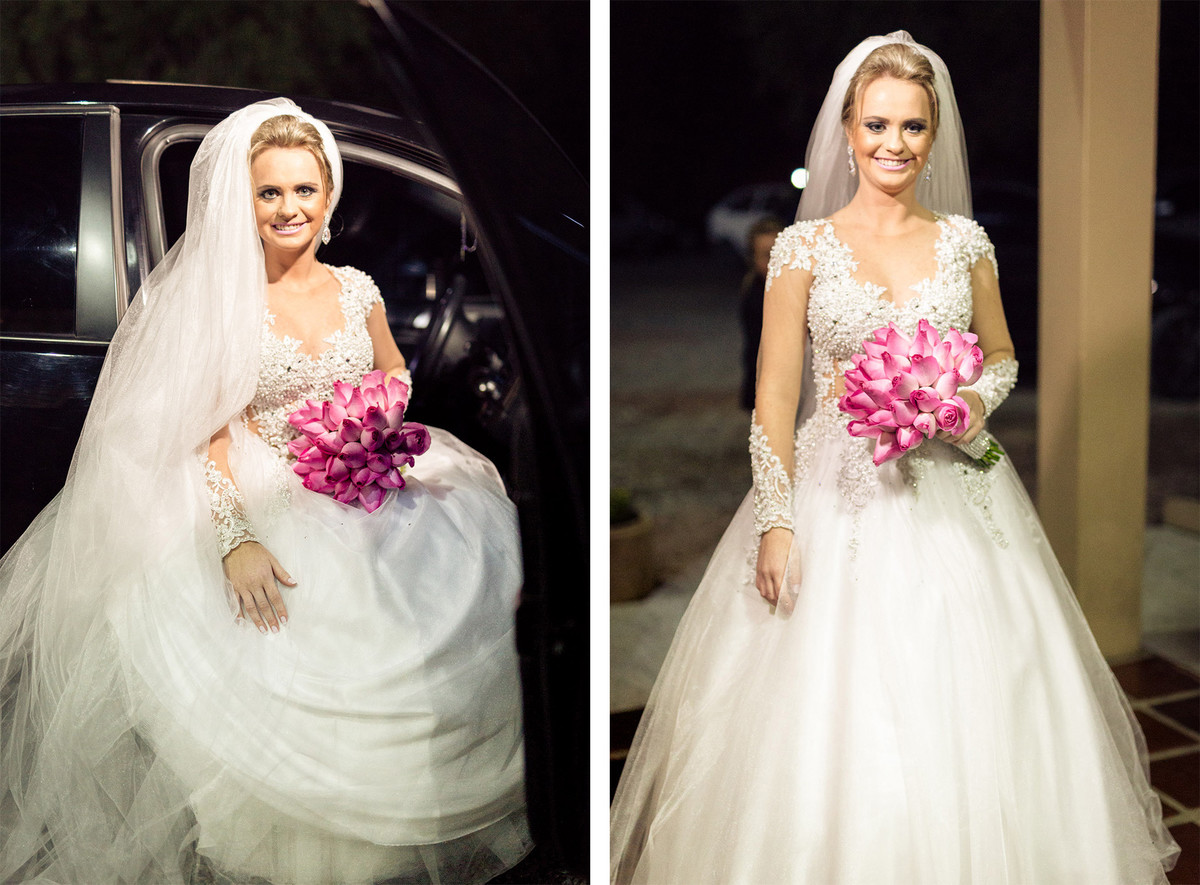 Noiva saindo do carro. Casamento Tamires e Cleber em Petrolândia. Fotografia de Eduardo Pasqualini, fotógrafo de casamentos e ensaios em Rio do Sul, Santa Catarina.