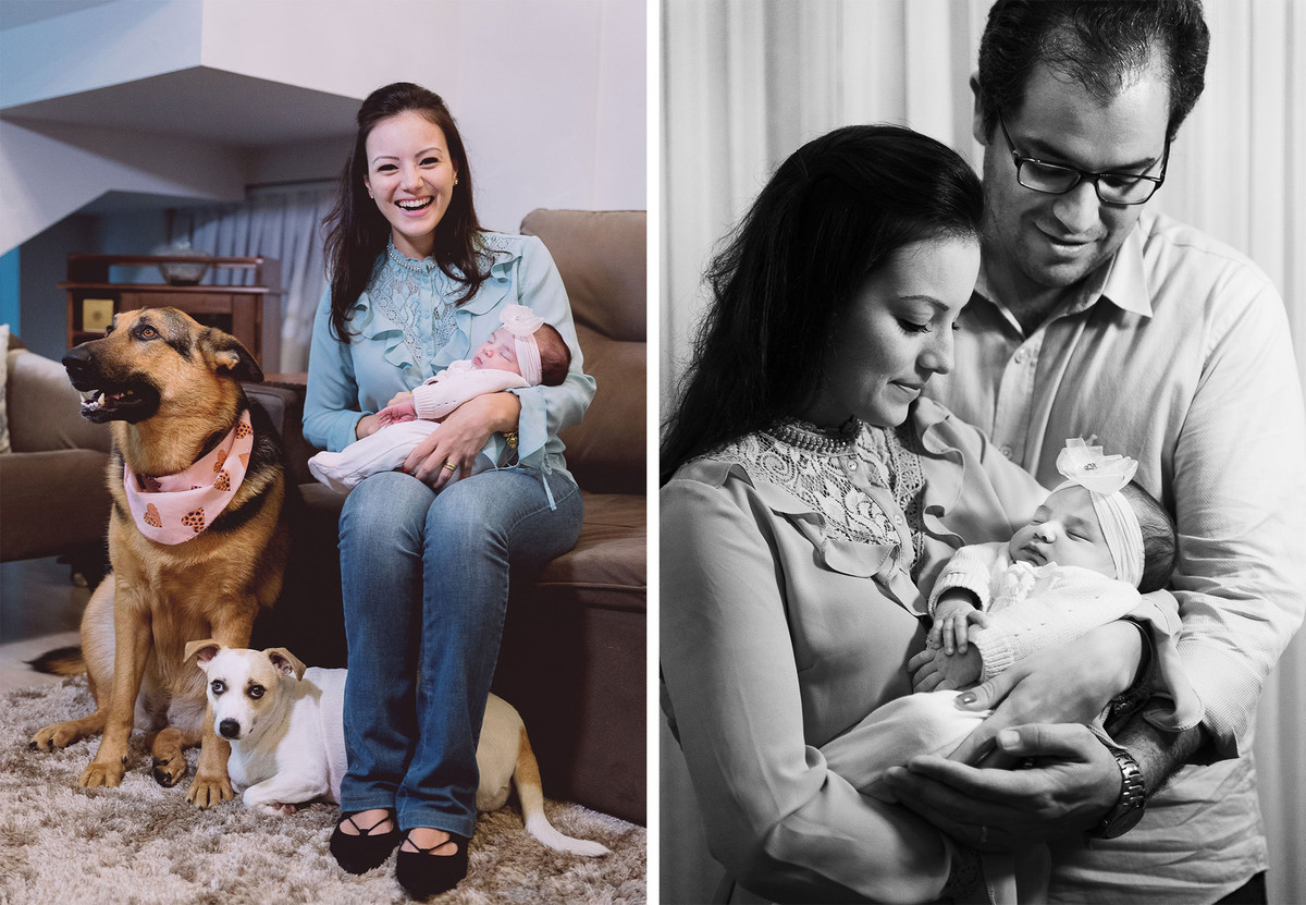 Família feliz. Fotografia Documental de familía, Bebê um mês. Fotografia de Eduardo Pasqualini, fotógrafo em Rio do Sul, Santa Catarina.