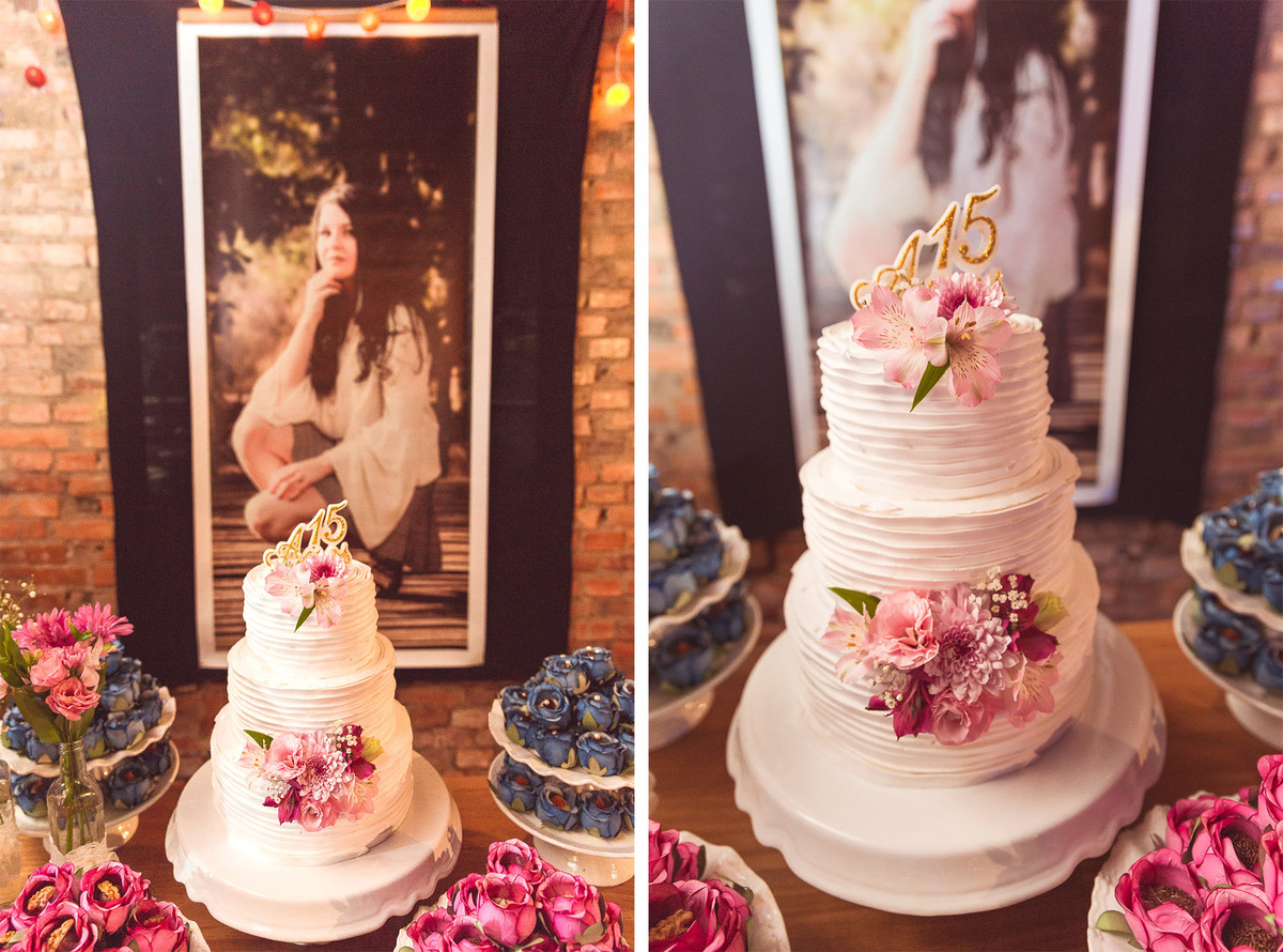 Bolo. Aniversário 15 anos Gabrielle. Opa Eventos. Fotografia de Eduardo Pasqualini Fotógrafo em Rio do Sul, Santa Catarina, Brasil.