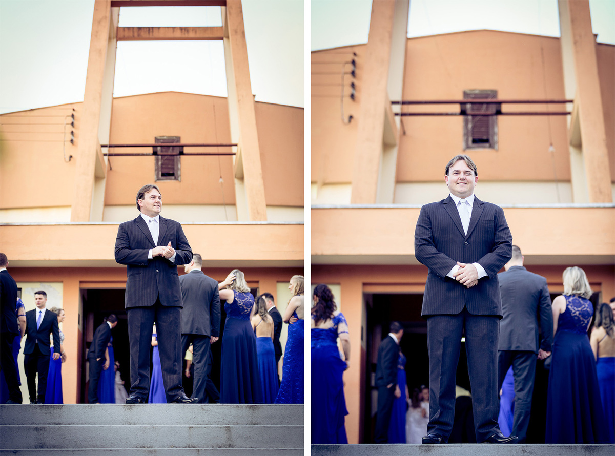 Noivo na igreja. Casamento Lidiane e Bruno, Vidal Ramos, SC, Clube Fluminense. Fotografia de Eduardo Pasqualini, fotógrafo de casamentos e ensaios em Rio do Sul, Santa Catarina.