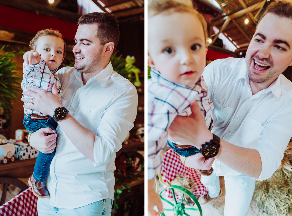 Olha a câmera filho. Aniversário um aninho Vicente. Decoração Country, Fazenda, Sítio, Rustico. Fotografia de Eduardo Pasqualini, fotógrafo de casamentos e ensaios em Rio do Sul, Santa Catarina.