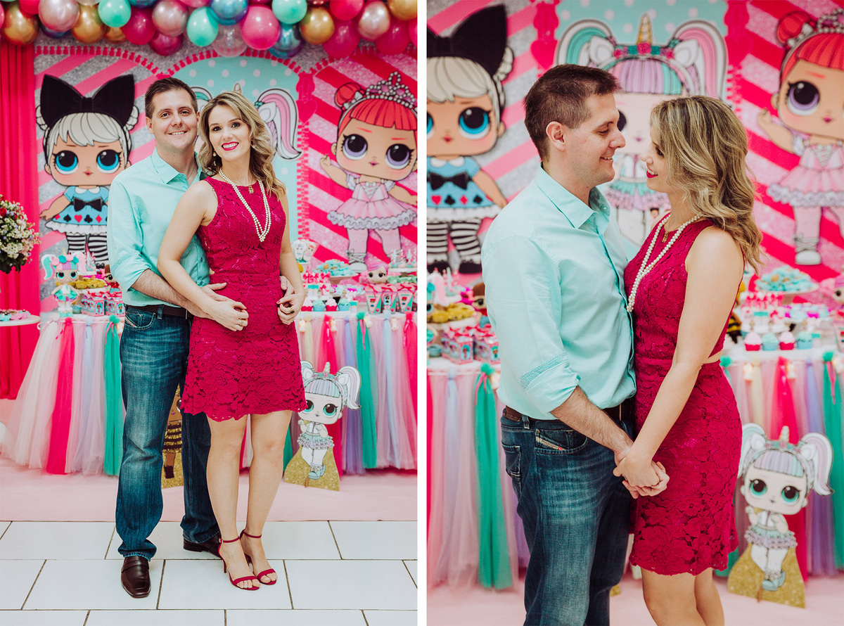 Casal romântico. Aniversário 6 anos Isabela no espaço 10 festas. Decoração Boneca LOL. Fotografia de Eduardo Pasqualini, fotógrafo de casamentos e ensaios em Rio do Sul, Santa Catarina.