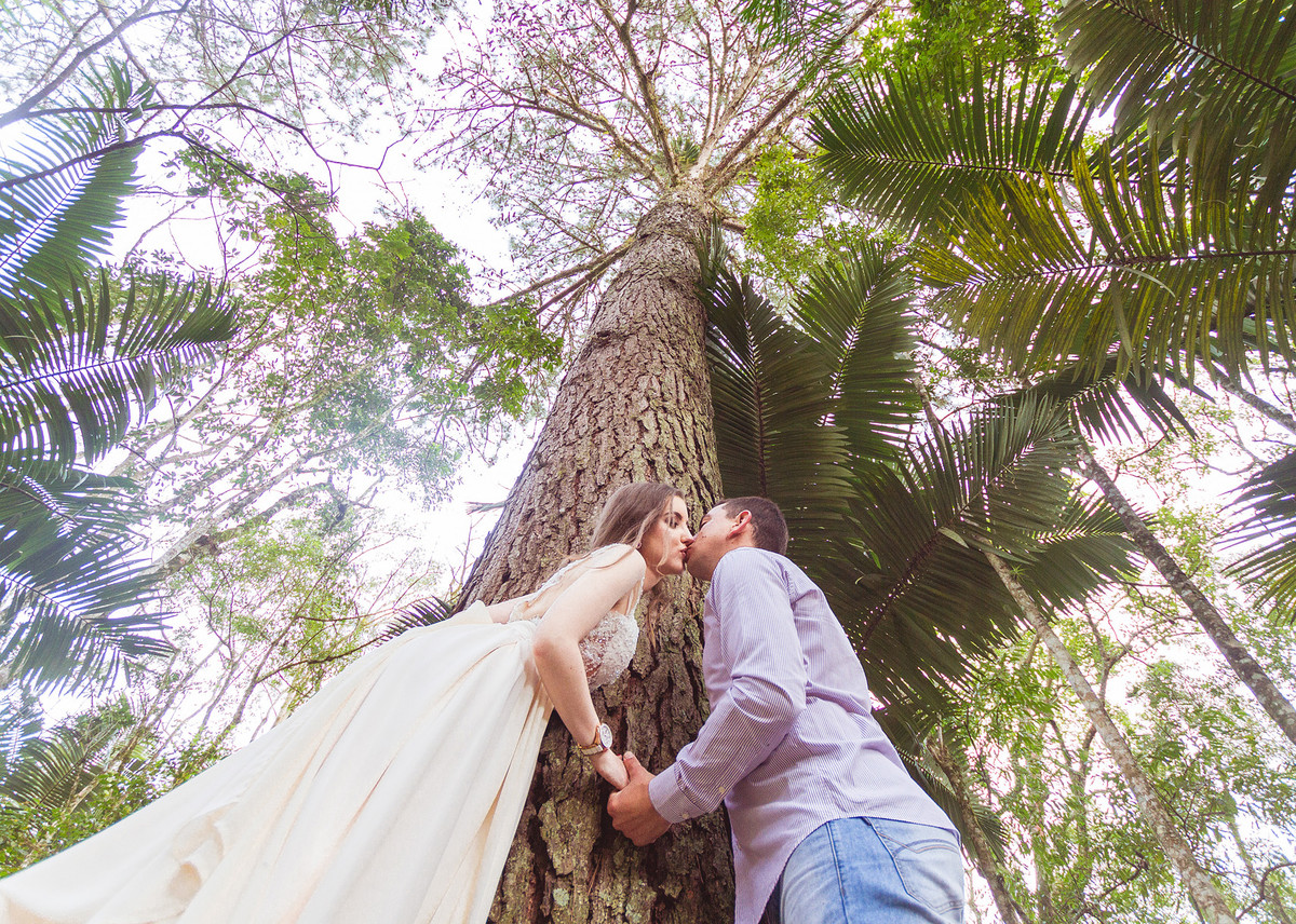 Uma grande árvore e um beijo para ficar na lembrança. Eduardo Pasqualini Fotografias - Fotógrafo profissional de ensaio e casamento em Santa Catarina, Brasil. Braço do Trombudo.
