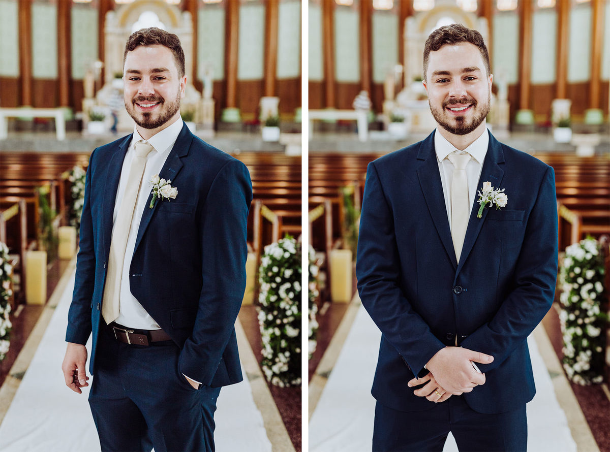 Nelso o noivo. Casamento Giovanna e Nelso. Catedral São João Batista. Fotografia de Eduardo Pasqualini, fotógrafo de casamento, família e ensaios em Rio do Sul, Santa Catarina.