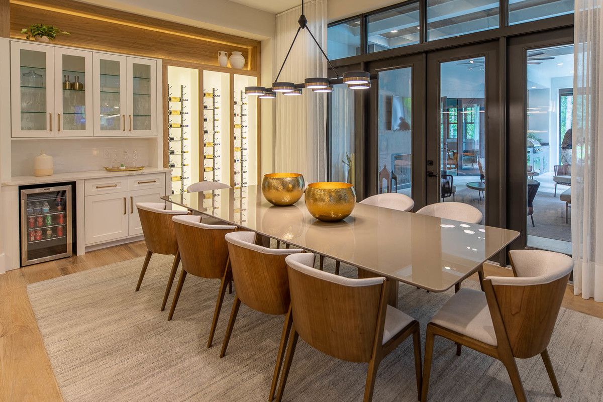 Marble dining table with built-in wine rack in Orlando, FL. Magic Lens Photo Media.