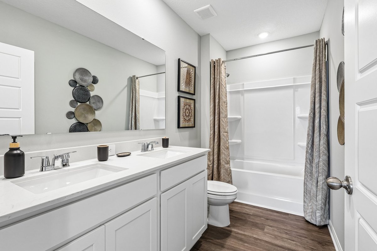 Bright bathroom designed with clean lines and timeless materials.