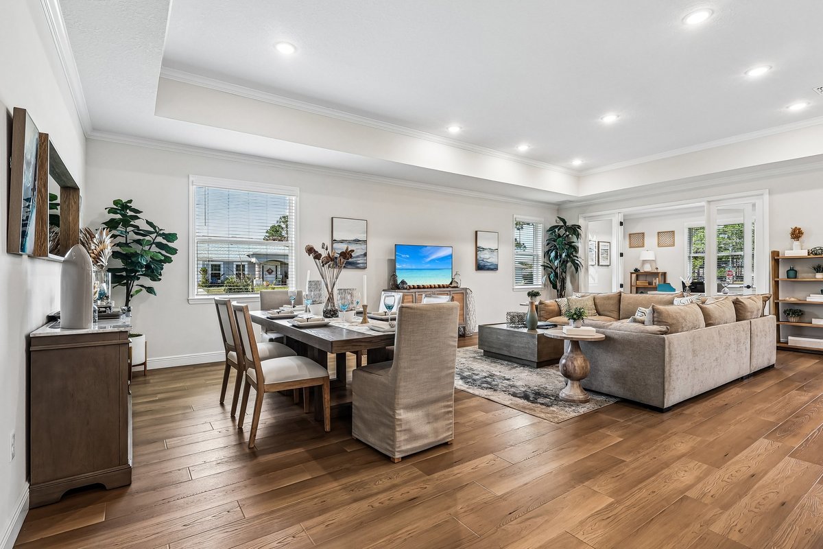 Staged dining area with coastal decor in a Palm Bay model home