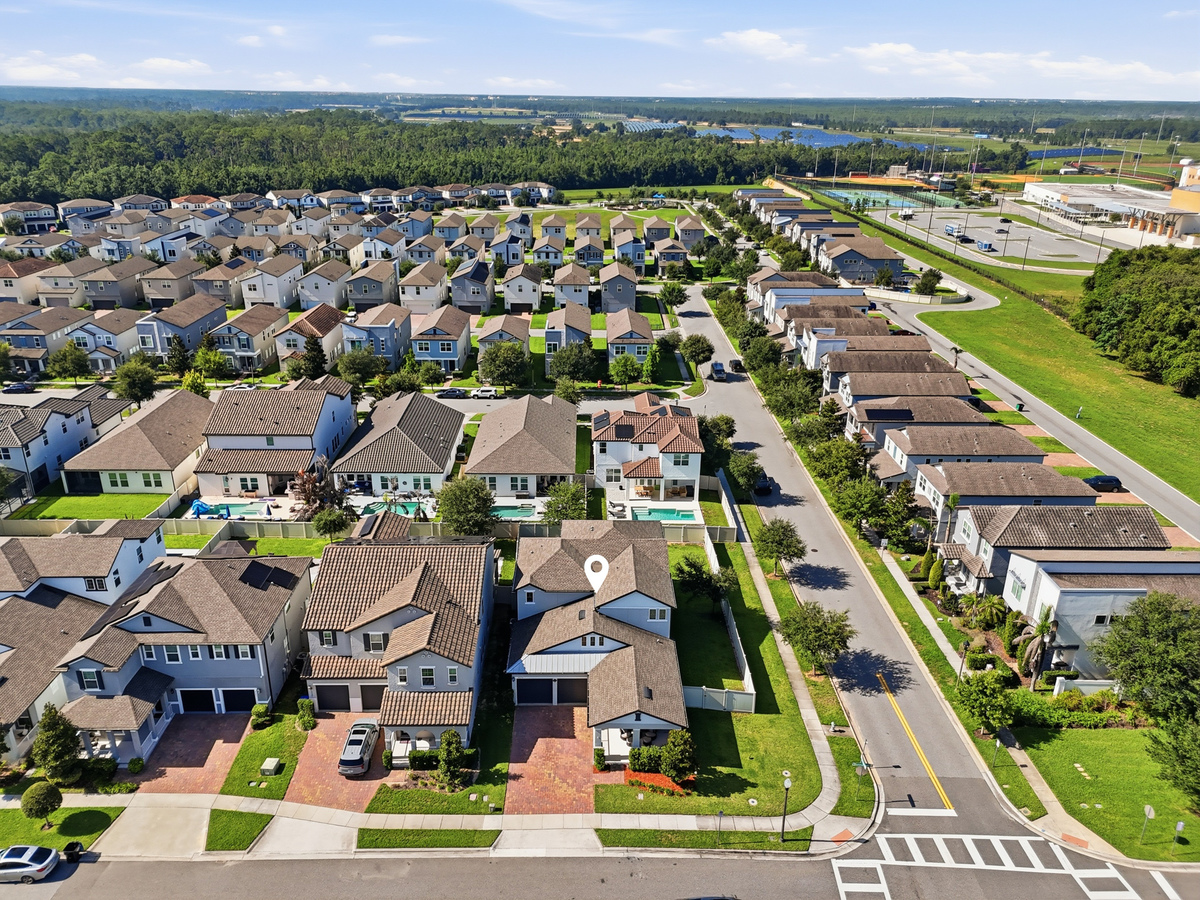 Aerial drone view of Watermark community amenities in Winter Garden FL