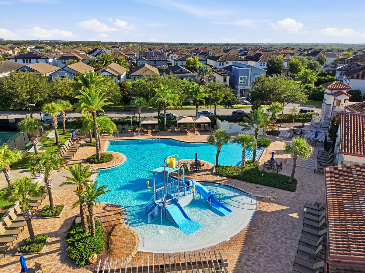 Aerial drone view of Watermark community amenities in Winter Garden FL