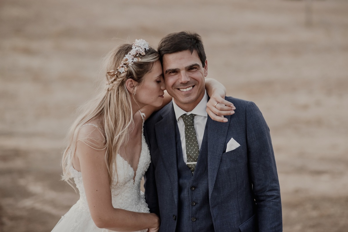 Bride and groom together posing for a portrait at a Portugal wedding