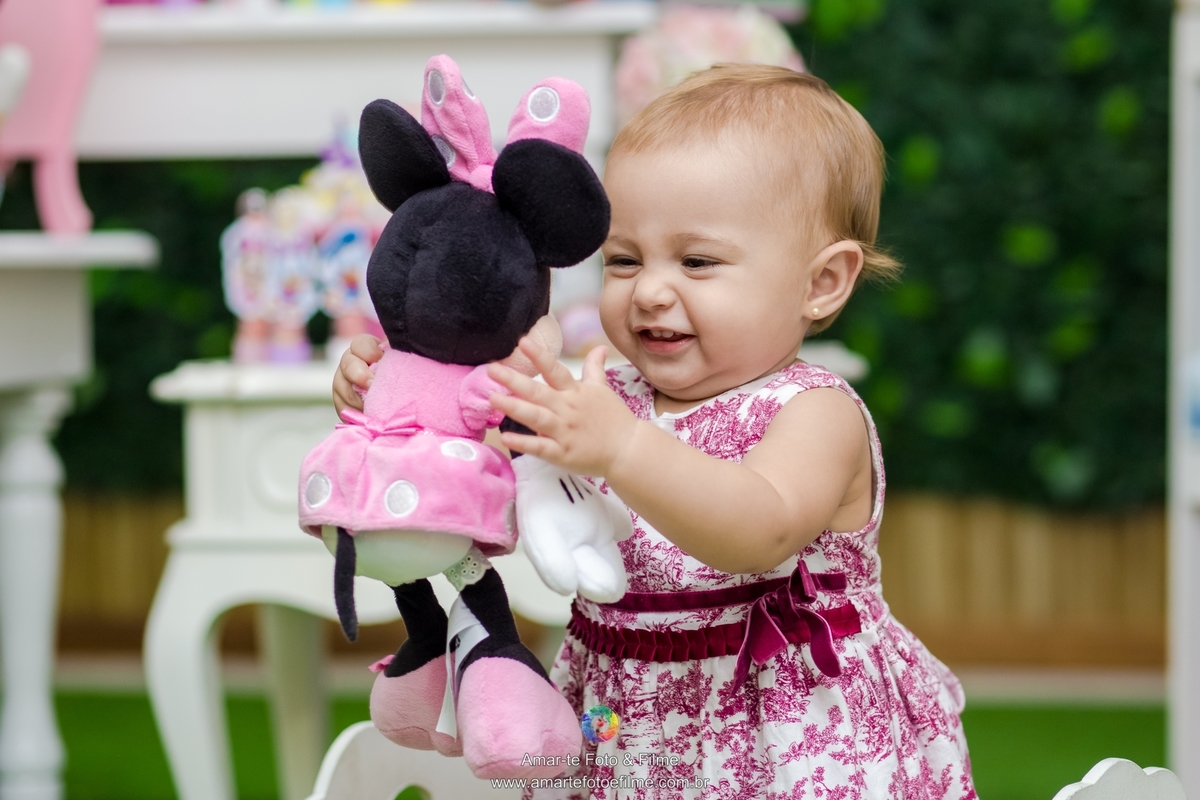 casa de festa mansão dos sonhos, festa infantil, decoração, minnie, familia posando na mesa